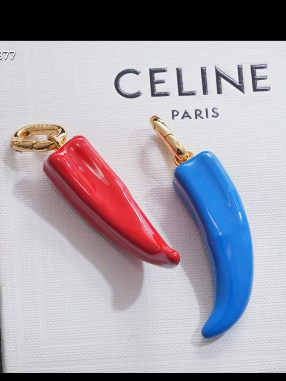 Celine Red Horn Charms with Gold-Tone Hardware